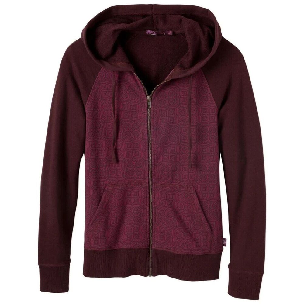 New NWT Prana Kasey Jacket S Rich Cacao Burgandy Hoodie Full Zip Pock Red Brown - Picture 2 of 4